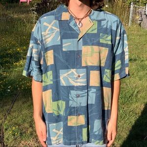Vtg Half Moon Bay Hawaiian Blue Button Up